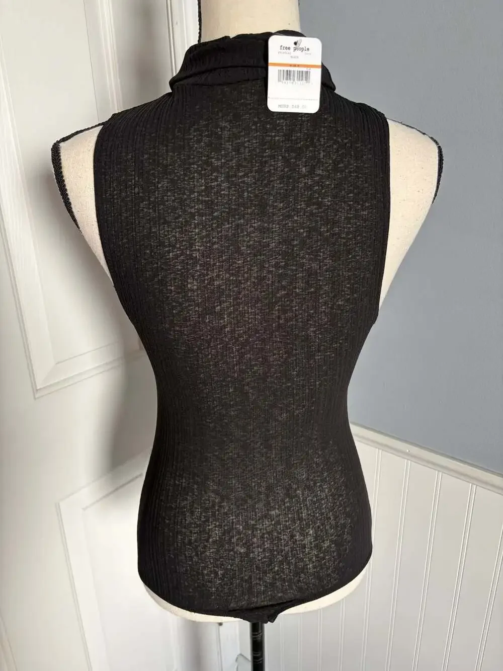 Free People Intimately Black Ribbed Sleeveless Turtleneck Bodysuit Size S NWT